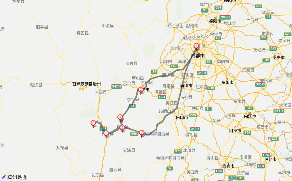 川南雅安大峡谷与温泉资源清单（附5日串线方案） 路线图