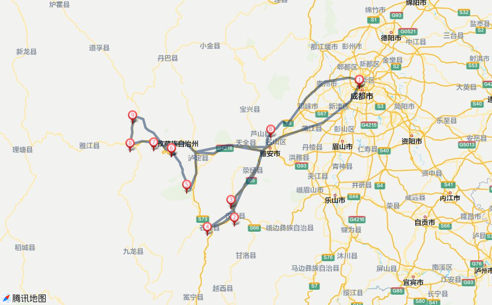 国庆川西5日漫游环线：不进一个收费景区，一路全是风景 路线图